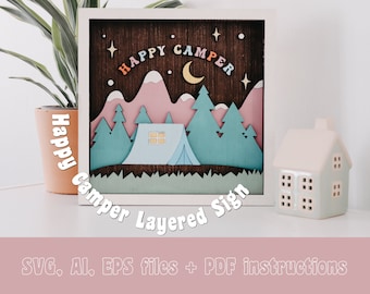 Glücklich Camper geschichtet Zeichen Svg, Eps, Ai-Dateien - Glowforge SVG-Dateien - Willkommensschild SVG - digitaler Download - Kindergarten Zeichen SVG - Camping Svg