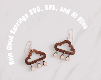 Rain Cloud Earrings SVG, Eps, Ai Files - Glowforge SVG Files - Laser Engraved Jewelry - Digital Download - DIY Jewelry Making - Vector File