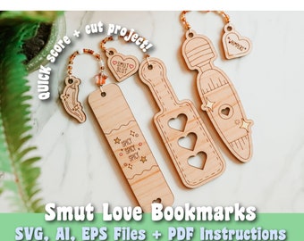 Smut Love Bookmarks SVG, Ai, EPS files - Romance Novel - Book Lover Gift - Spicy - Bookmark Bundle - Glowforge Files - Laser Cutter Files