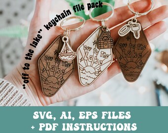Off To The Lake キーチェーン SVG、Ai、EPS ファイル - 湖 SVG - Glowforge ファイル - 夏 SVG - ボート SVG - レーザー カッター ファイル - Glowforge キーチェーン
