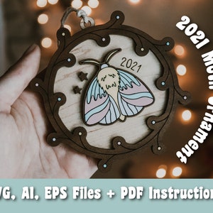 2021 蛾のオーナメント SVG、AI、EPS ファイル - クリスマス オーナメント SVG - Glowforge ファイル - 冬の SVG - レーザー カッター ファイル - 蝶のオーナメント