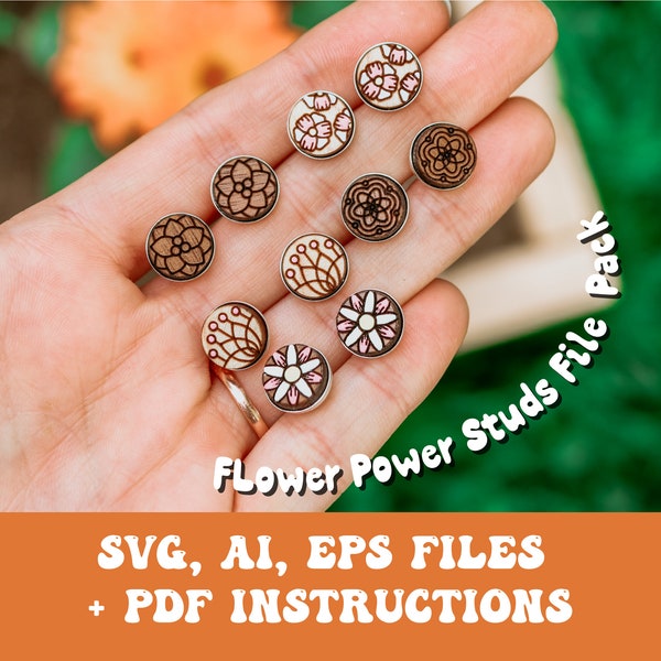 Flower Power Stud Oorbellen SVG, Ai, EPS bestanden - Sieraden Svg - Stud Earring Svg - Glowforge Files - Laser Cutter Files - Glowforge Sieraden