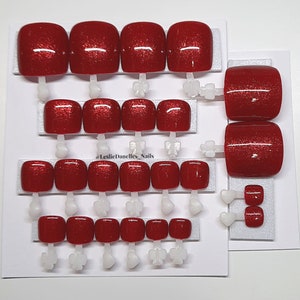 Red Glitter Press On Toenails | Red Glitter Toenails | Red Glitter Press Ons | Toenails | Press Ons | Hoilday Toenails | Hoilday Press Ons
