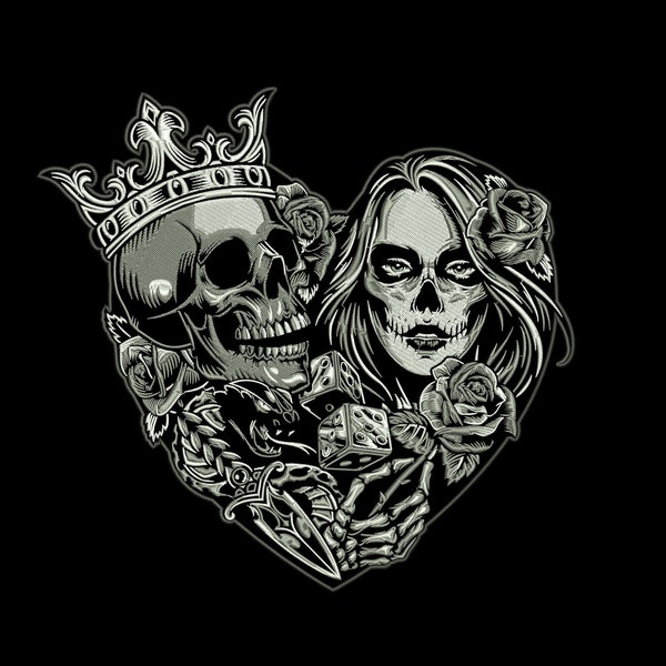 Heart woman and skull embroidery design for machine embroidery.