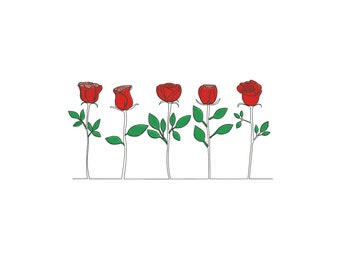 Set of red roses embroidery design for machine embroidery.