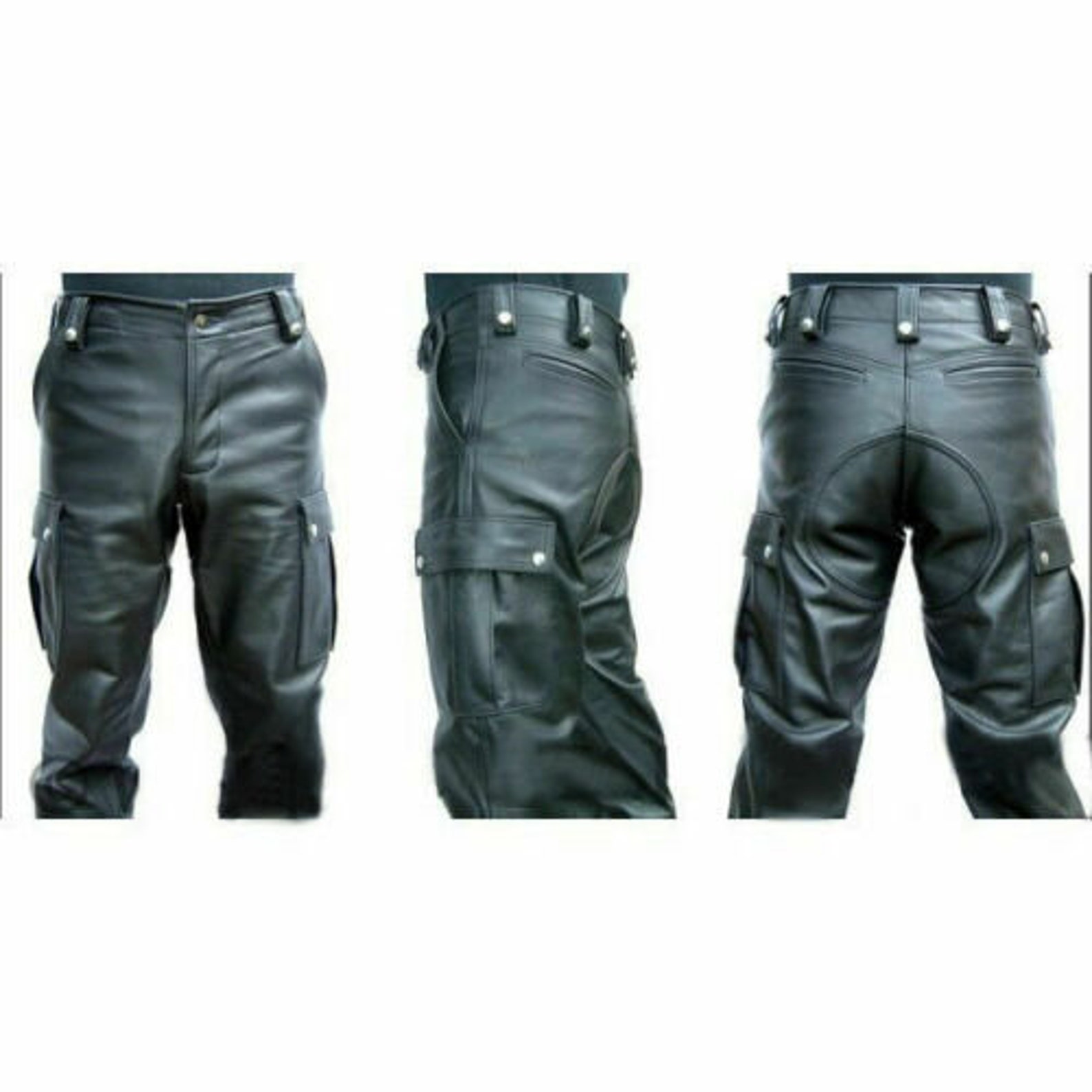 Premium Handmade Mens Cargo Pockets Leather Biker Jeans - Etsy