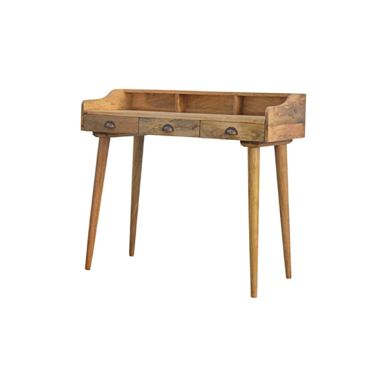 Solid Wood Desk 3 Drawers Nordic Style Gallery Back Desk Etsy UK