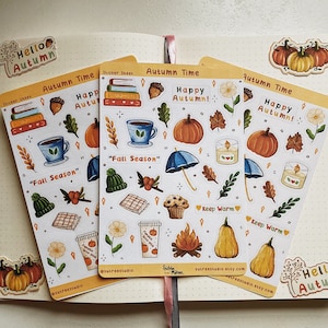 Autumn Time Theme Sticker Sheet- Fall sticker sheet, Cozy stickers, Planner stickers, Journal stickers, Cute stickers, fall sticker, bujo