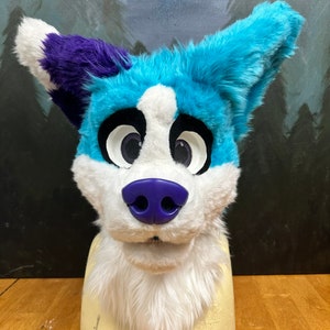Toony Blue Dog Fursuit Head: Canine Furry Costume (Fits 23&quot; Head)
