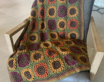 Colors of a Sunflower Afghan.  Unique Vintage Designed Crocheted in Beautiful Warm Colors, and Lion Brand Heartland Yarn