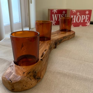 Another  Beautiful Rustic Handcrafted Creation from Olive Tree Wood Transitioned into a Wonderful 3 Votive Candle Holder