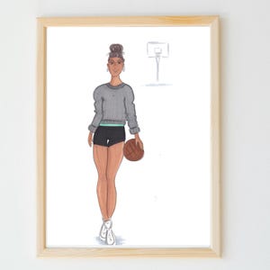 Poster sportivo femminile, illustrazione sportiva, stampa artistica sportiva, donna cestista, giocatrice di cestista, arte murale di cestista, regali di cestista