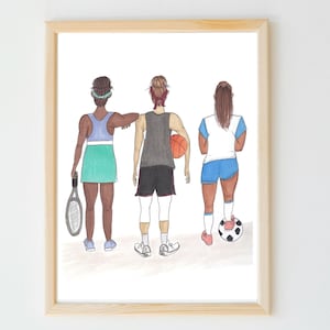 Illustrazione sportiva / Stampa artistica sportiva per ragazze / Donne nello sport / Sport di squadra / Poster sportivo per ragazze / Idee regalo per atlete