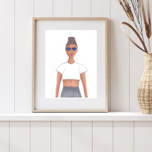 Poster sportivo femminile, illustrazione sportiva, stampa artistica sportiva, arte sportiva di atlete donne, ragazza sportiva, ragazza in palestra, regali per atlete donne
