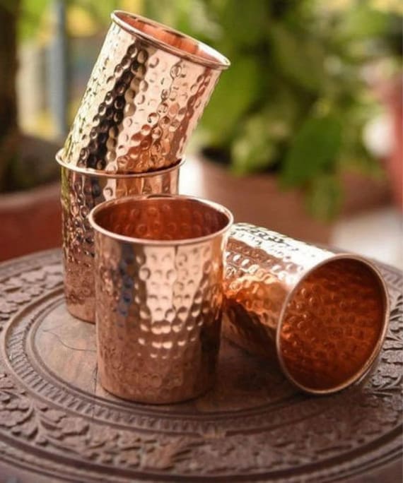 Indian Handmade Pure Copper Water Tumbler Ayurveda Benefit Copper Pitcher  Indian Copper Glass Hammered Glass