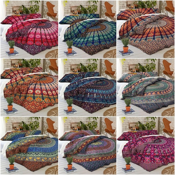 Mandala Bettbezug King/Twin/Queen Size Boho Hippie 100% Baumwolle Drom Bettwäsche Abdeckung Indian Boho Tröster Bettbezug mit Kissenbezügen