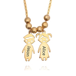 Personalized Children Charms Necklace •  Name Engraved Boy Girl Charm Necklace • Mother&#39;s Day Gift •  Birthday Gifts • Custom Pendant