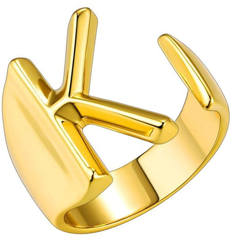 Custom Initial Adjustable Statement Rings \u2022 Handmade Initial 18K Gold Plated Ring \u2022 Signet Ring Gold Plated Open Alphabet \u2022 Birthday Gifts