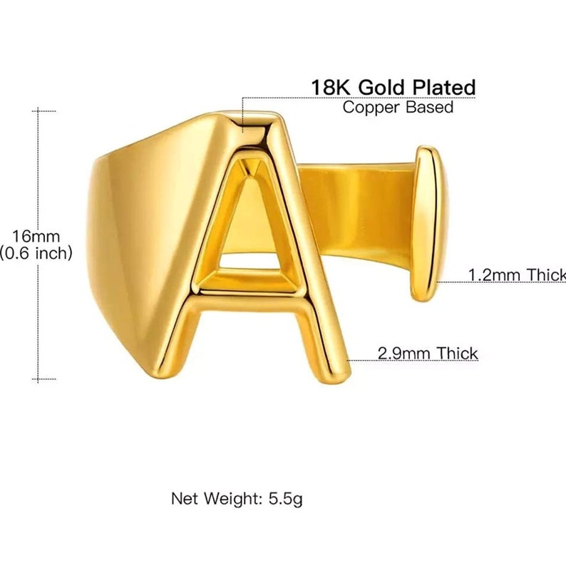 Custom Initial Adjustable Statement Rings \u2022 Handmade Initial 18K Gold Plated Ring \u2022 Signet Ring Gold Plated Open Alphabet \u2022 Birthday Gifts