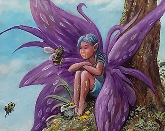 Original acrylic painting, hand-painted - "Honey Thief"