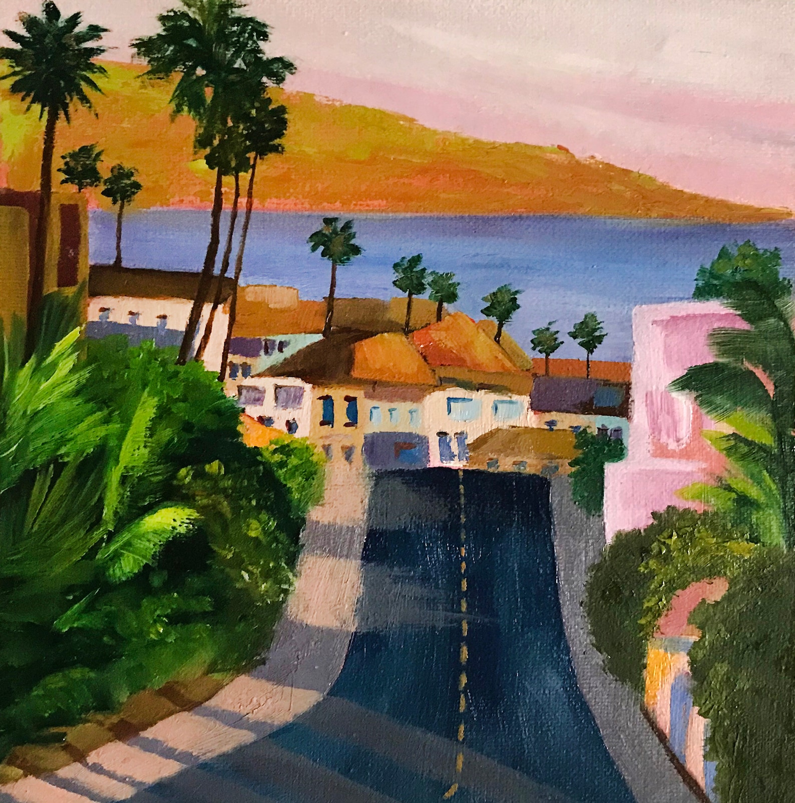 Los Angeles wall art cityscape oil painting sunset oil art Etsy
