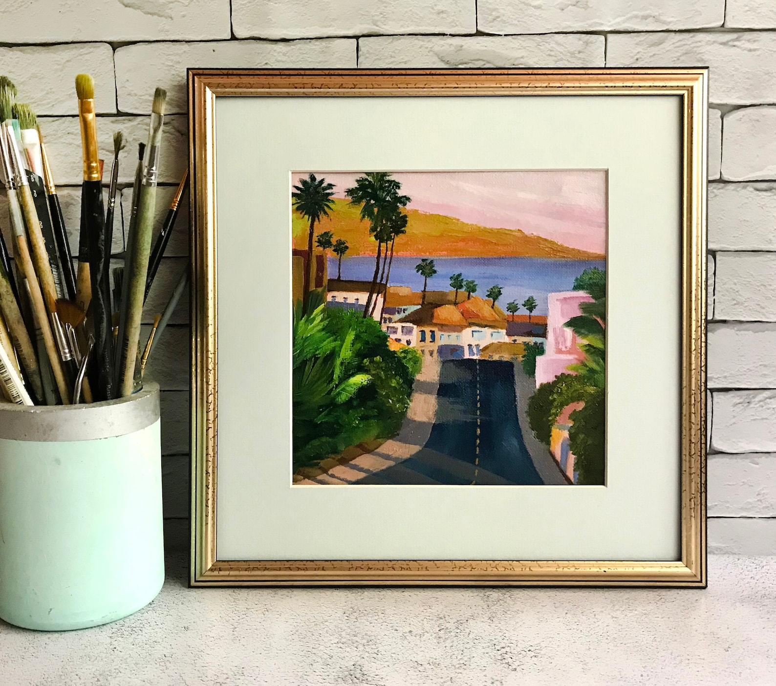 Los Angeles wall art cityscape oil painting sunset oil art Etsy