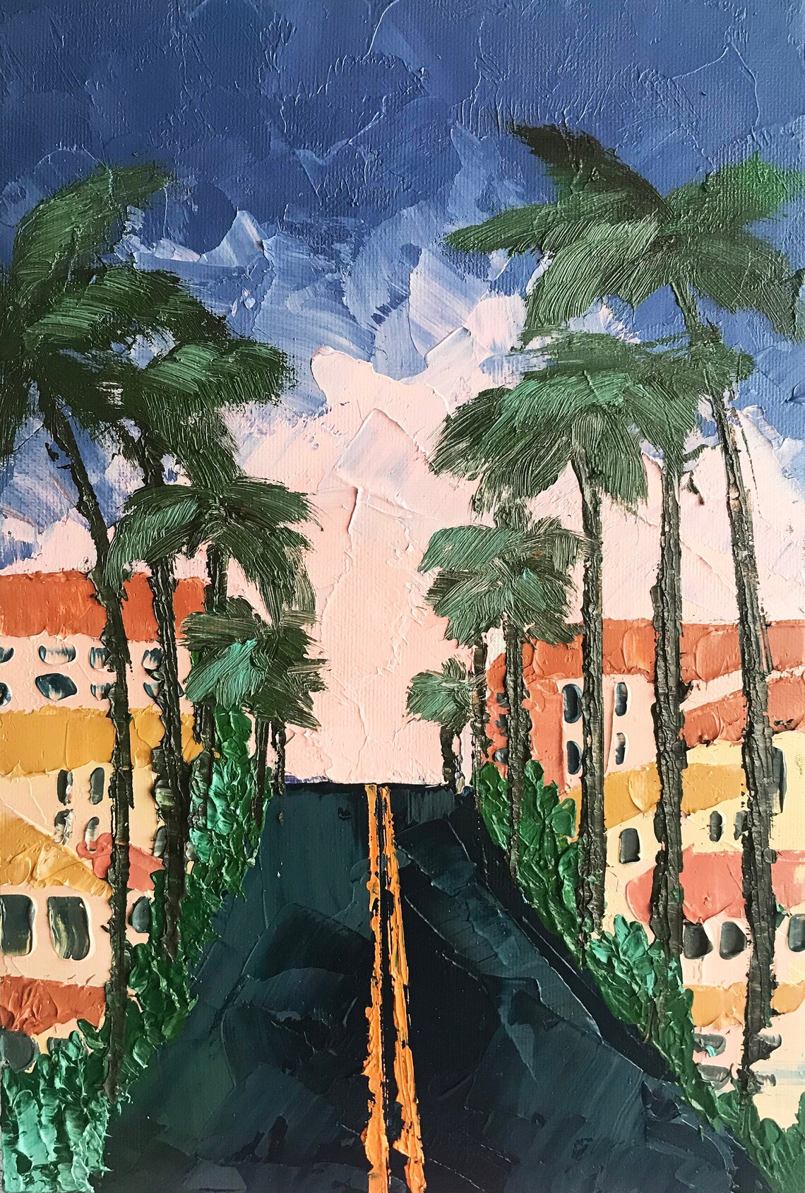 Cityscape oil painting Los Angeles USA sunset art Etsy