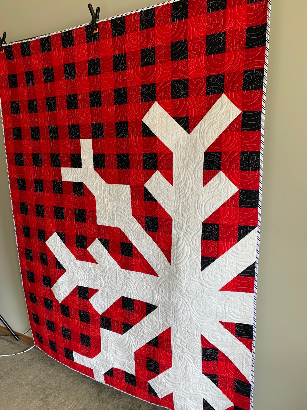 Modern Snowflake Quilt / Winter Blanket / Buffalo Plaid Quilt Etsy