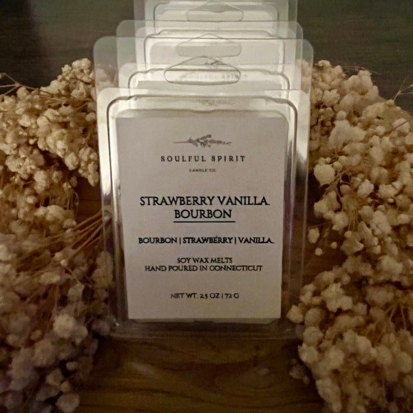 Strawberry Vanilla Bourbon - Hand Poured Soy Wax  Melts. Gifts for Family, Friends, Housewarming, Holidays .