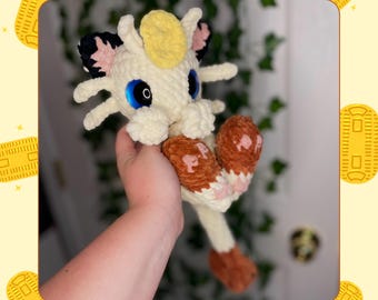 Patrón de crochet para acurrucarse con forma de gatito, patrón intermedio, patrón de crochet en PDF descargable, escrito en terminología estadounidense.