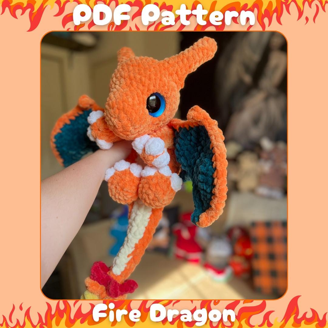 Dracaufeu Au Crochet - Doudou Peluche Fait Main En Laine - France