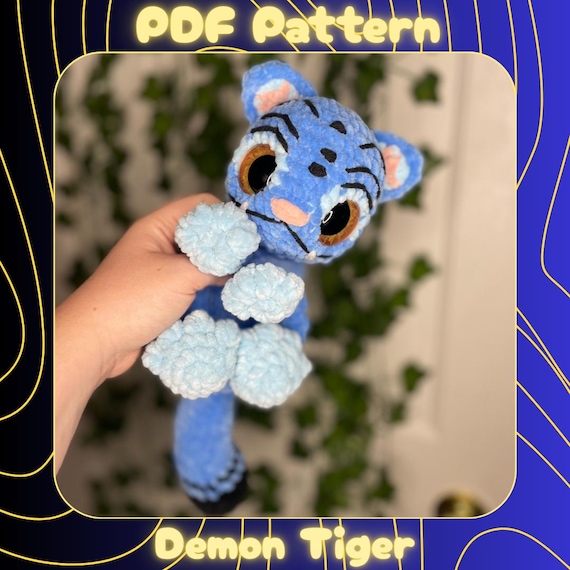 Crochet Demon Tiger Snuggler pattern, Intermediate level, Downloadable pdf crochet pattern, Written in US terminology