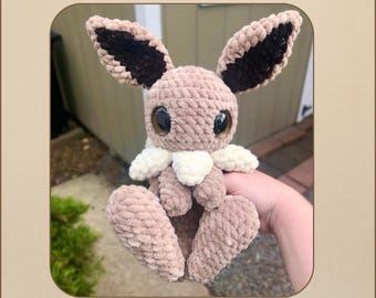 Crochet snuggle fox snuggler inspired by Eevee, Intermediate pattern, Downloadable pdf crochet pattern, Written in US terminology