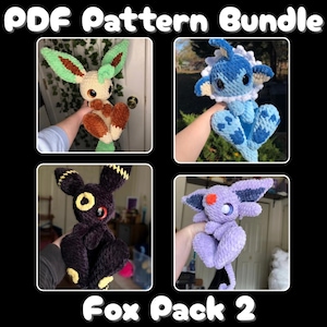 Crochet fox snuggler pack 2, Intermediate level, Downloadable PDF crochet patterns, Written in US terminology, 4 Patterns