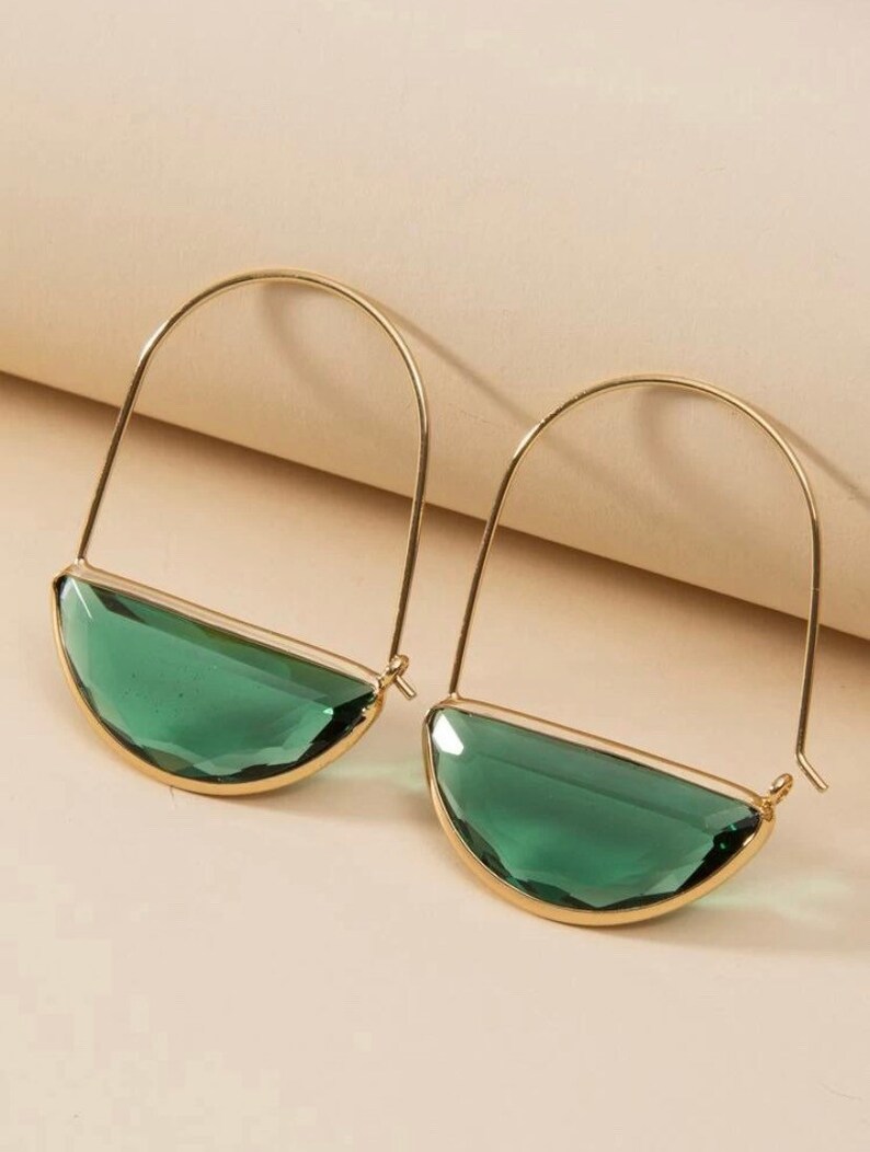 Dainty Above and Beyond Green Gemstone Decor Earrings with Gold Hoop Womens Jewelry