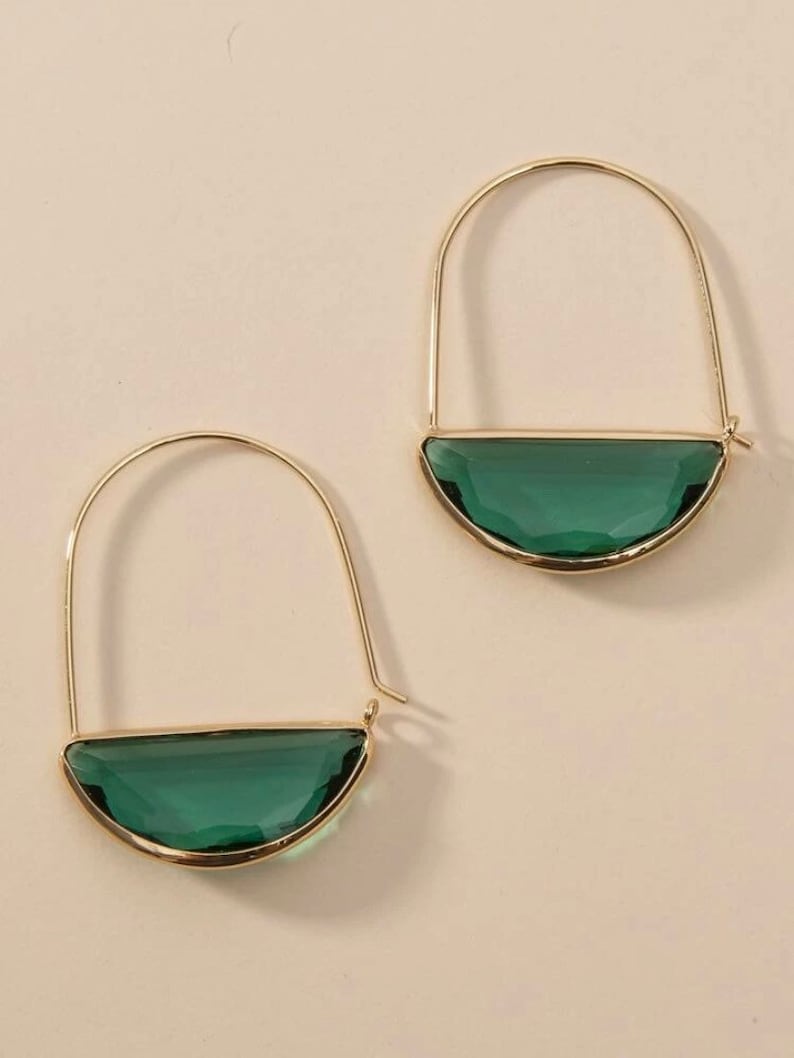 Dainty Above and Beyond Green Gemstone Decor Earrings with Gold Hoop Womens Jewelry