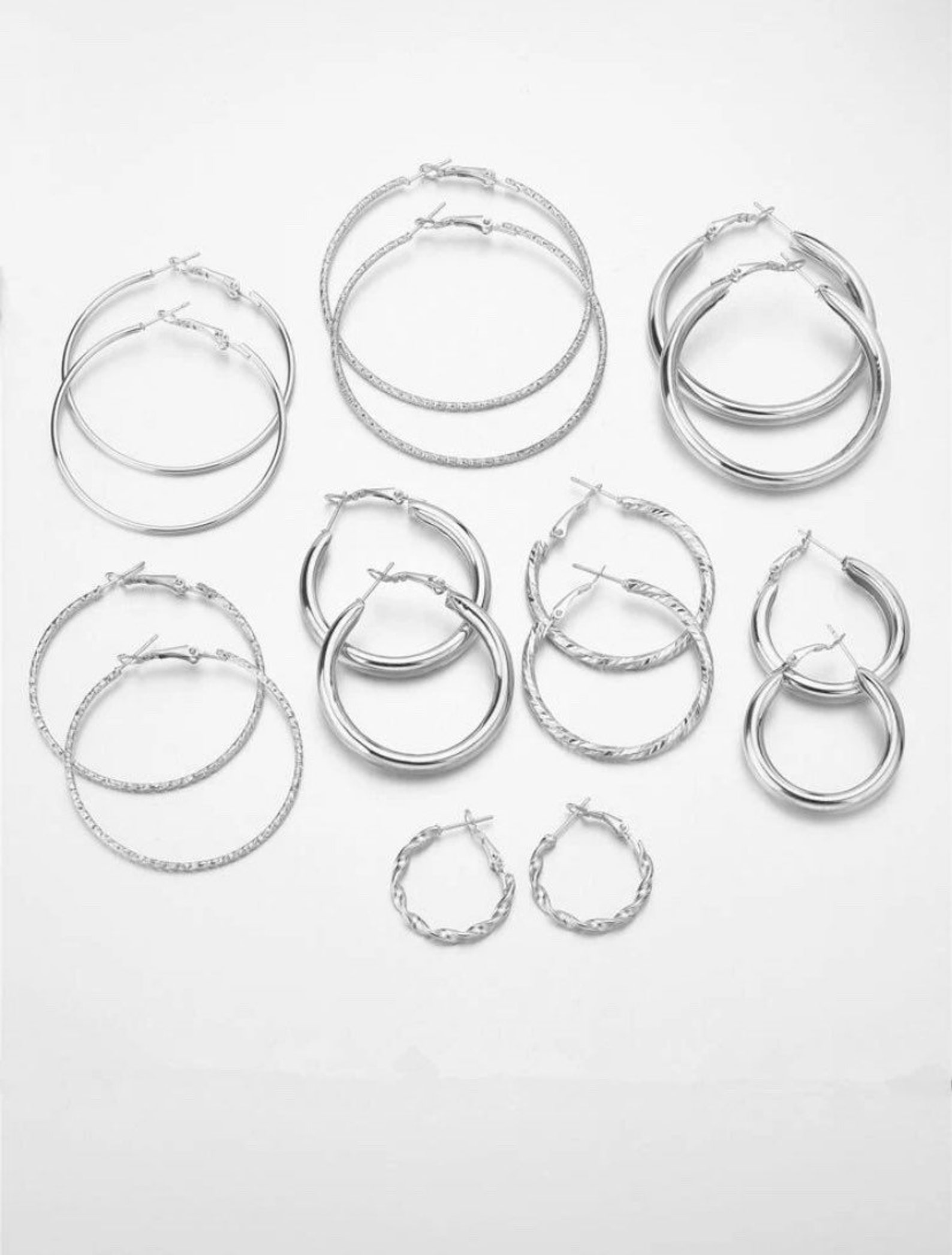 Set Of 8 Pairs Silver Hoop Earrings Different Sizes from Small Etsy
