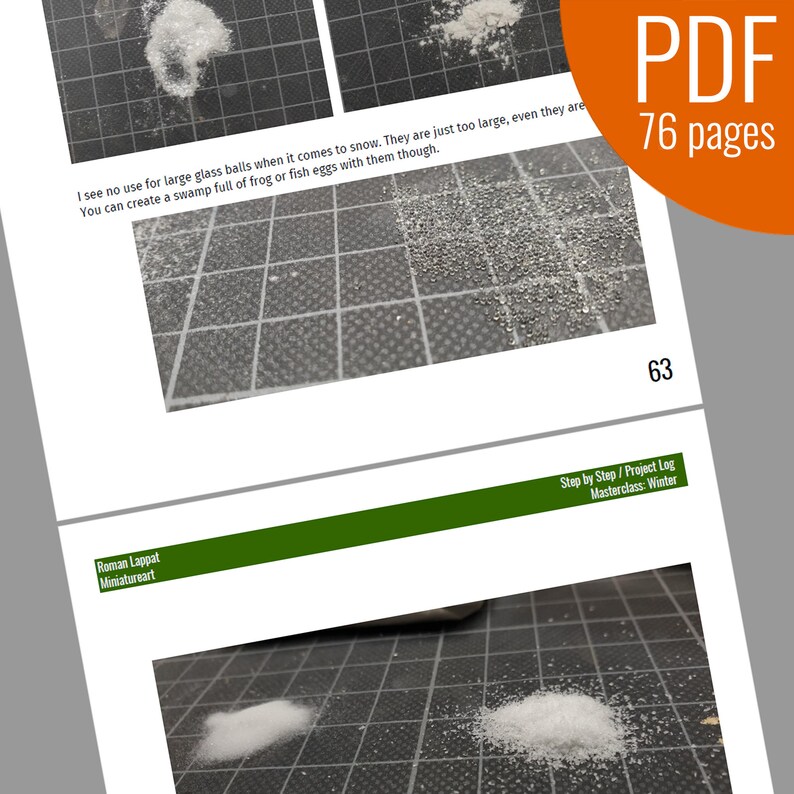 May include: Close-up of white powder on a black and white grid surface. The text "I see no use for large glass balls when it comes to snow. They are just too large, even they are You can create a swamp full of frog or fish eggs with them though." is visible in the image.