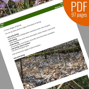 May include: A close-up image of a forest floor in the early stages of spring. The ground is covered in dead leaves and moss, with a few green shoots emerging. The text "Very early Spring" is visible at the bottom of the image.