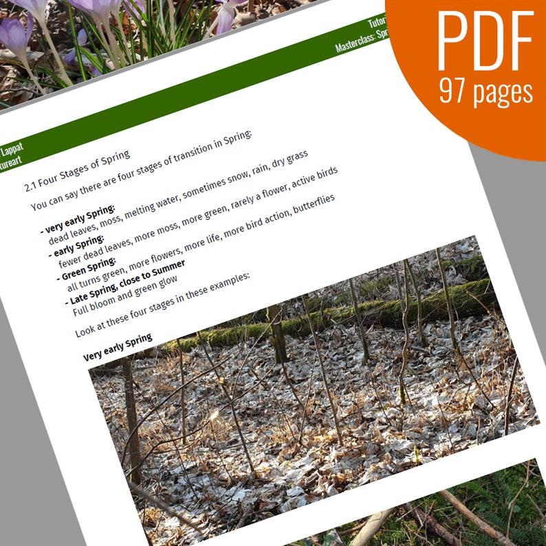 May include: A close-up image of a forest floor in the early stages of spring. The ground is covered in dead leaves and moss, with a few green shoots emerging. The text "Very early Spring" is visible at the bottom of the image.