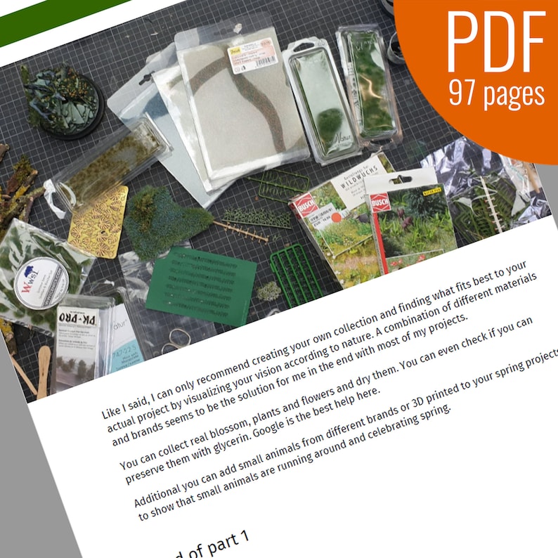 May include: A variety of miniature plants, trees, and other foliage for model railroading and miniature landscaping. The items are arranged on a green grid surface. The text "WILDWUCHS" is visible on one of the packages.