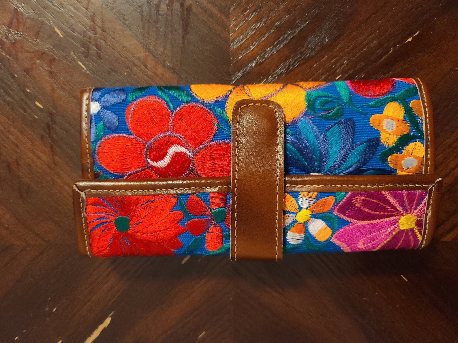 Floral Blue large wallet Embroidered wallet Etsy