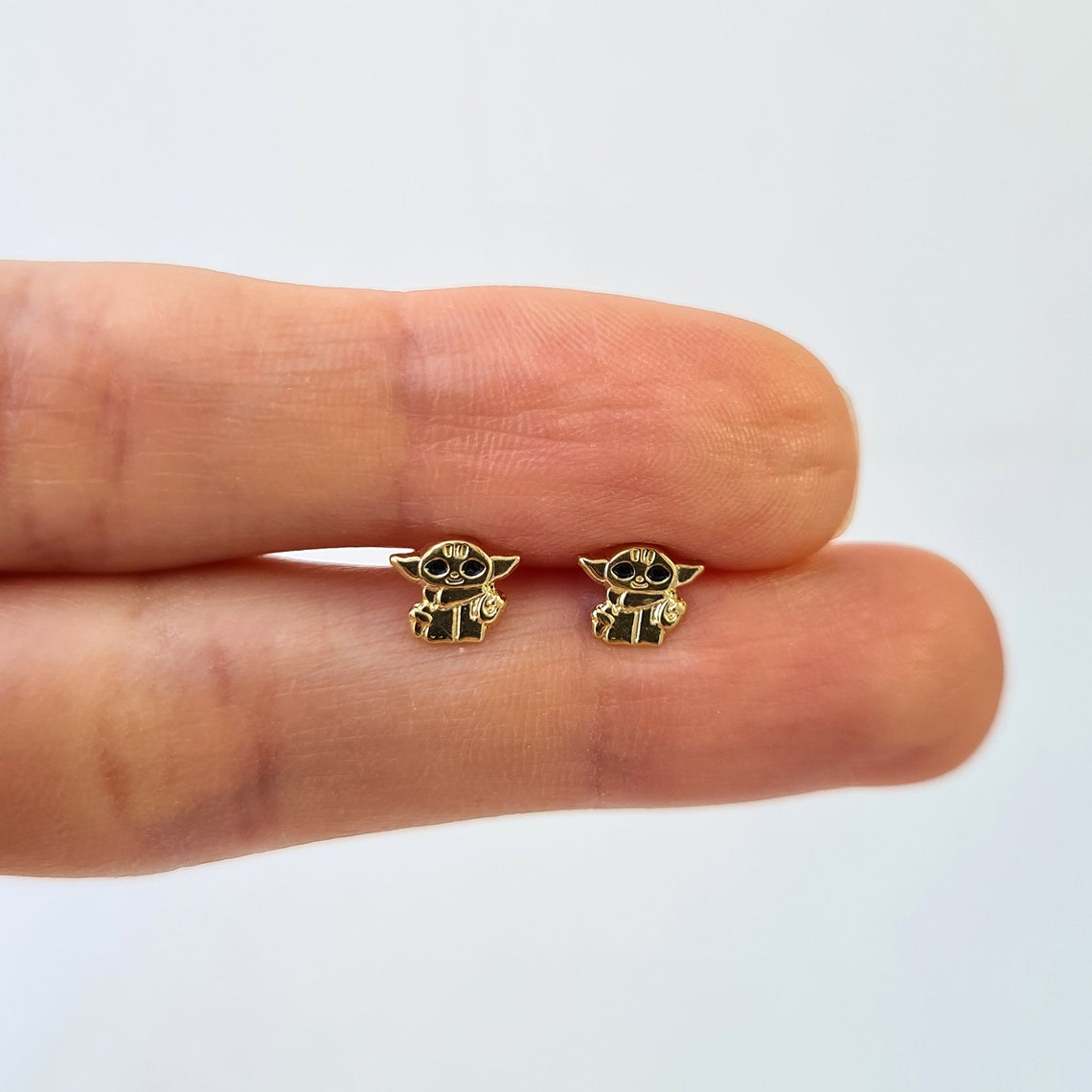 10k Solid Gold Baby Yoda Earrings Grogu earrings Star Wars Etsy