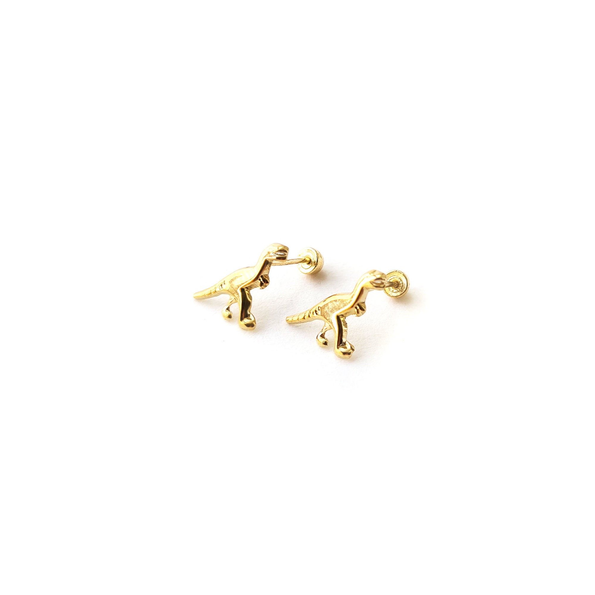 10k Solid Gold Dinosaur Earrings Dinosaur earrings Screw Etsy