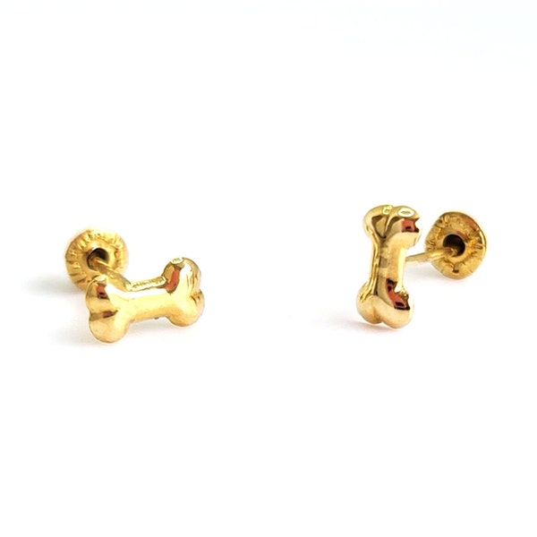 10k Solid Gold Dog Bone Ear Stud Earrings, Pet loss jewelry gift, Tiny Dog lovers earrings, SOLD by PIECE or PAIR