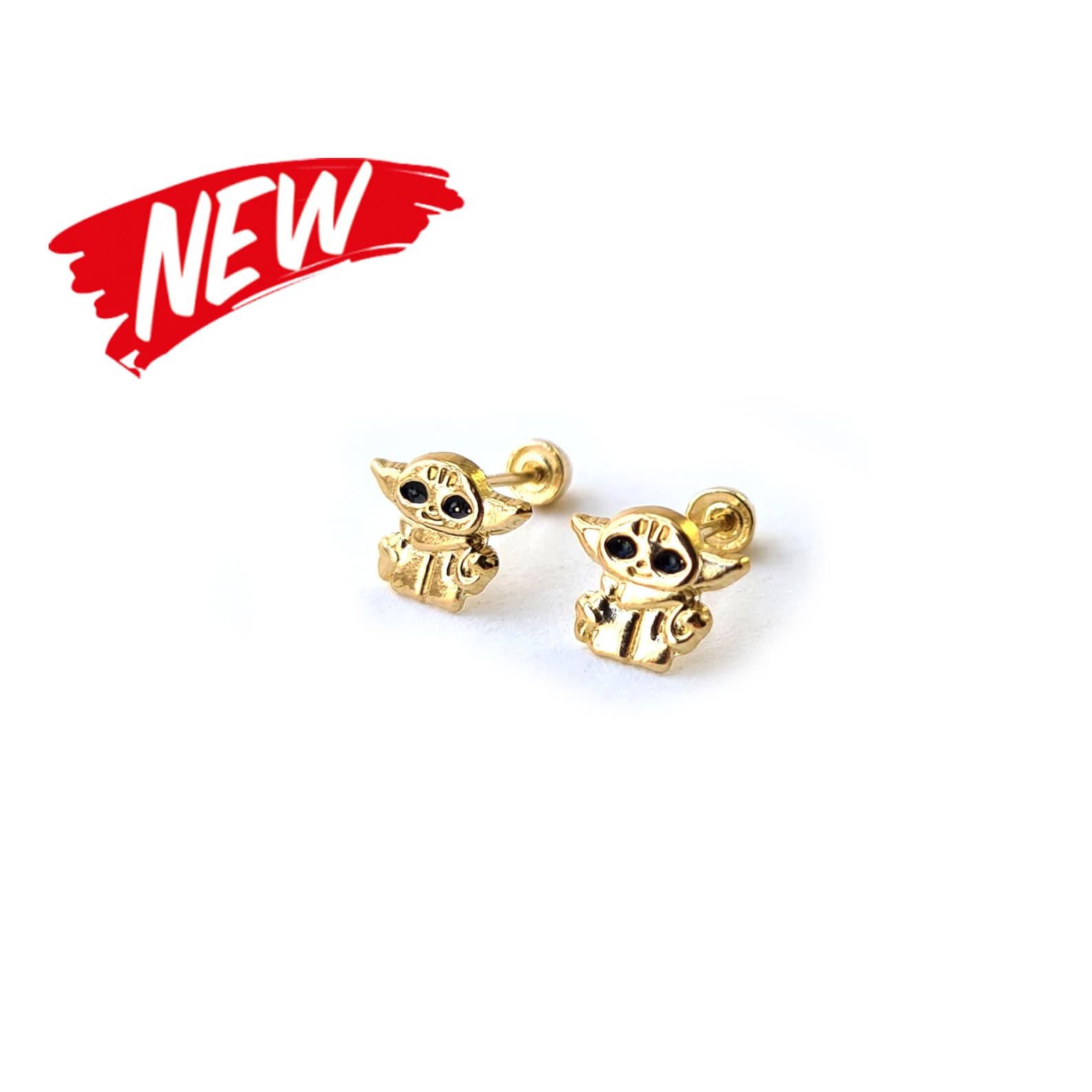 10k Solid Gold Baby Yoda Earrings Grogu earrings Star Wars Etsy