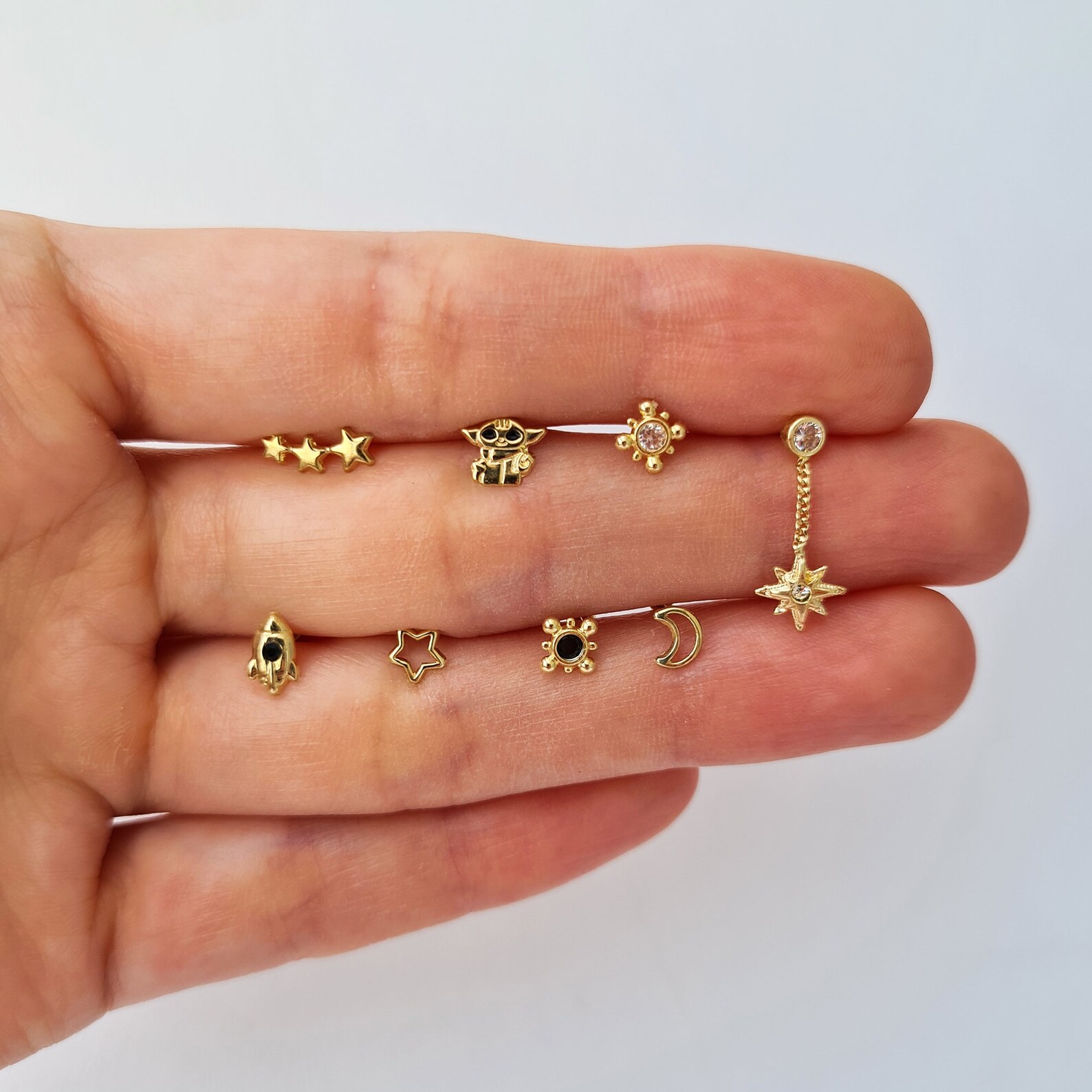 10k Solid Gold Baby Yoda Earrings Grogu earrings Star Wars Etsy