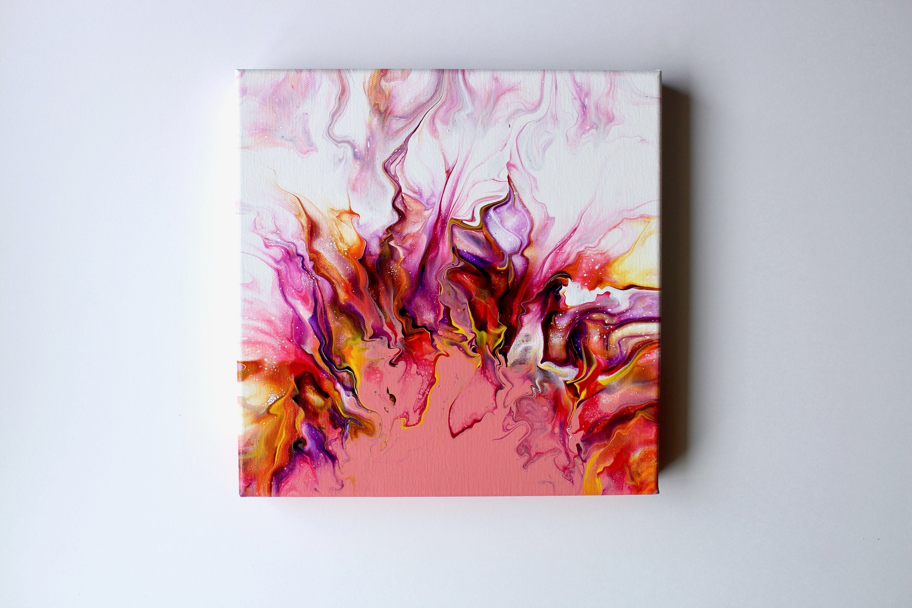 Pink Sunset - Dutch Pour Painting/Pink & Warm Colors 30x30cm Cotton Canvas