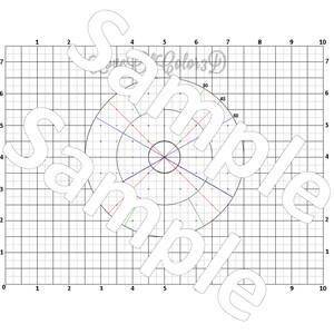 May include: A black and white grid with a circle in the center. Lines extend from the center of the circle at 30, 45, and 60 degree angles. The numbers 30, 45, and 60 are written next to the lines.