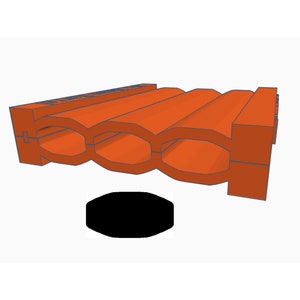 May include: Orange plastic mold with multiple oval-shaped openings. The mold is designed for creating multiple identical objects.
